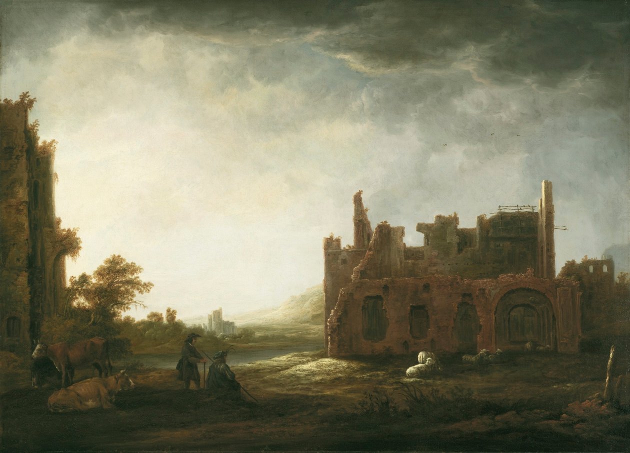 Tájkép a rijnsburgi apátság romjaival alkotó: Aelbert Cuyp