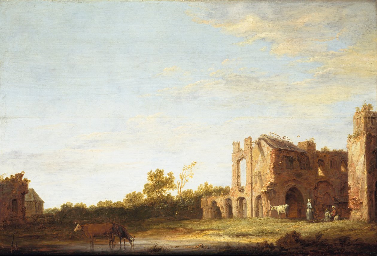 Tájkép a Rijnsburgi apátság romjaival, Leiden közelében alkotó: Aelbert Cuyp