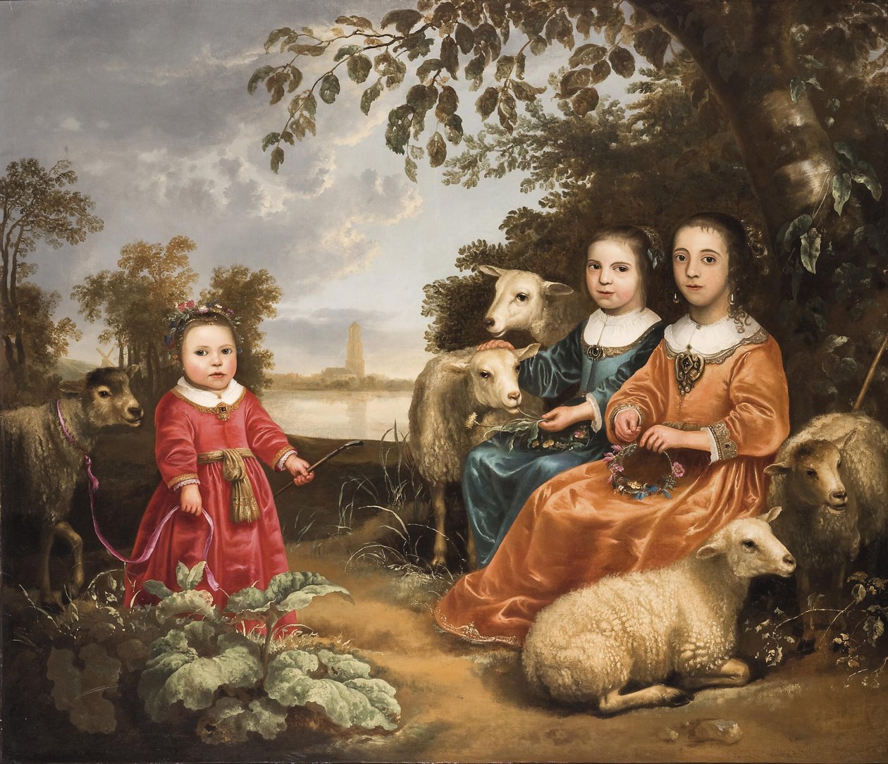 Három lány birkákkal egy tájban alkotó: Aelbert Cuyp
