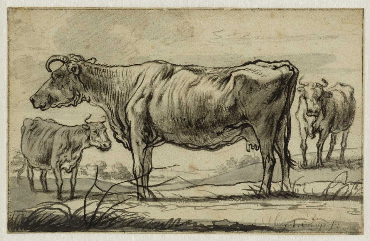 Három tehén a legelőn (Lugt 16) alkotó: Aelbert Cuyp