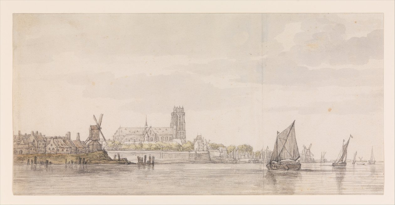 Kilátás a dordrechti Groote Kerkre a Maas folyó felől alkotó: Aelbert Cuyp