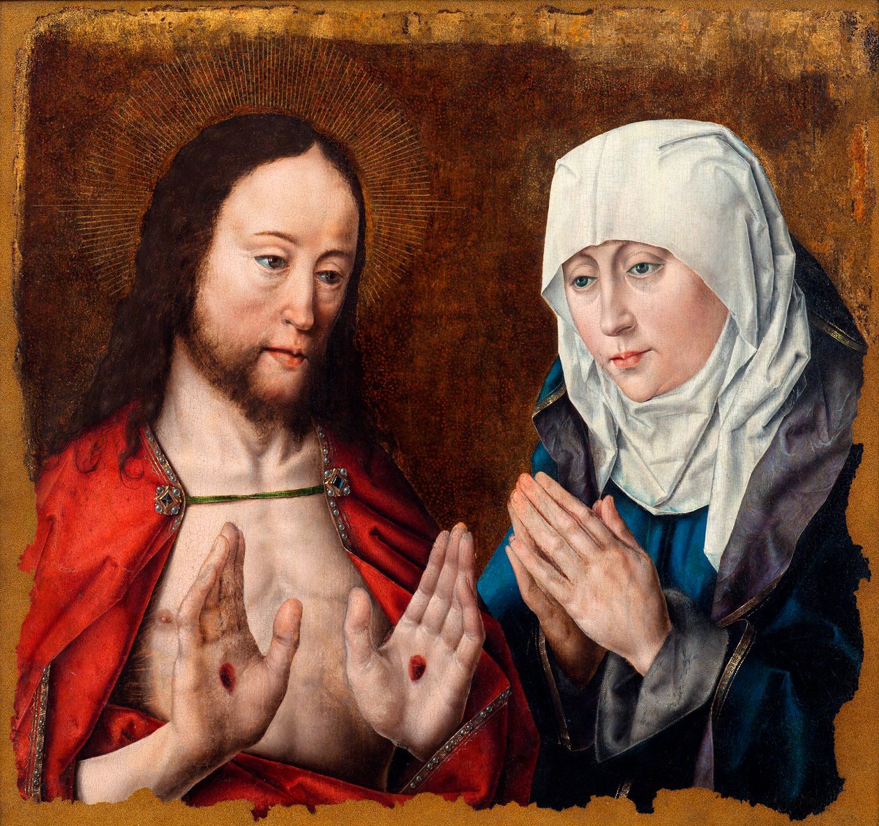 Krisztus megmutatja anyjának a köröm sebeit a kezében, c. 1490. alkotó: Aelbrecht Bouts