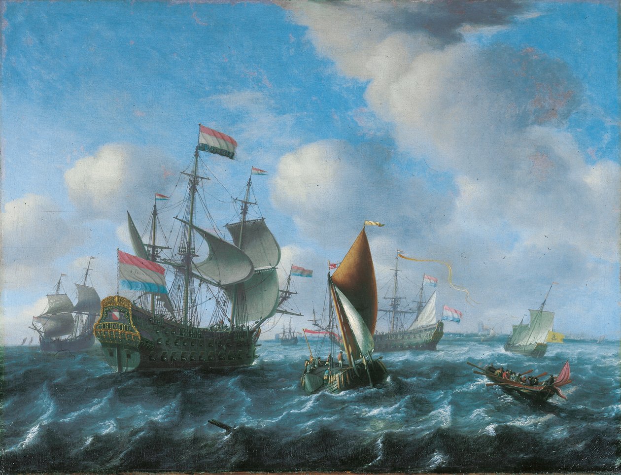 Háborús ember, esetleg Het Wapen van Utrecht, egy széles hajó és egy merev szellő szigorú sloop, 1671 alkotó: Aernout Smit