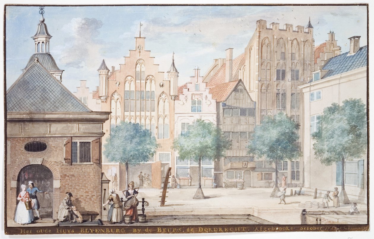 Kilátás a Wijnstraatra, Dordrecht 1745 alkotó: Aert Schouman