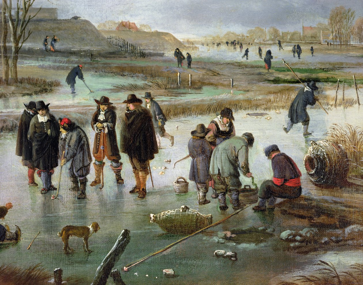 Korcsolyázás a városfalakon kívül, jégkorongozók részlete alkotó: Aert van der Neer