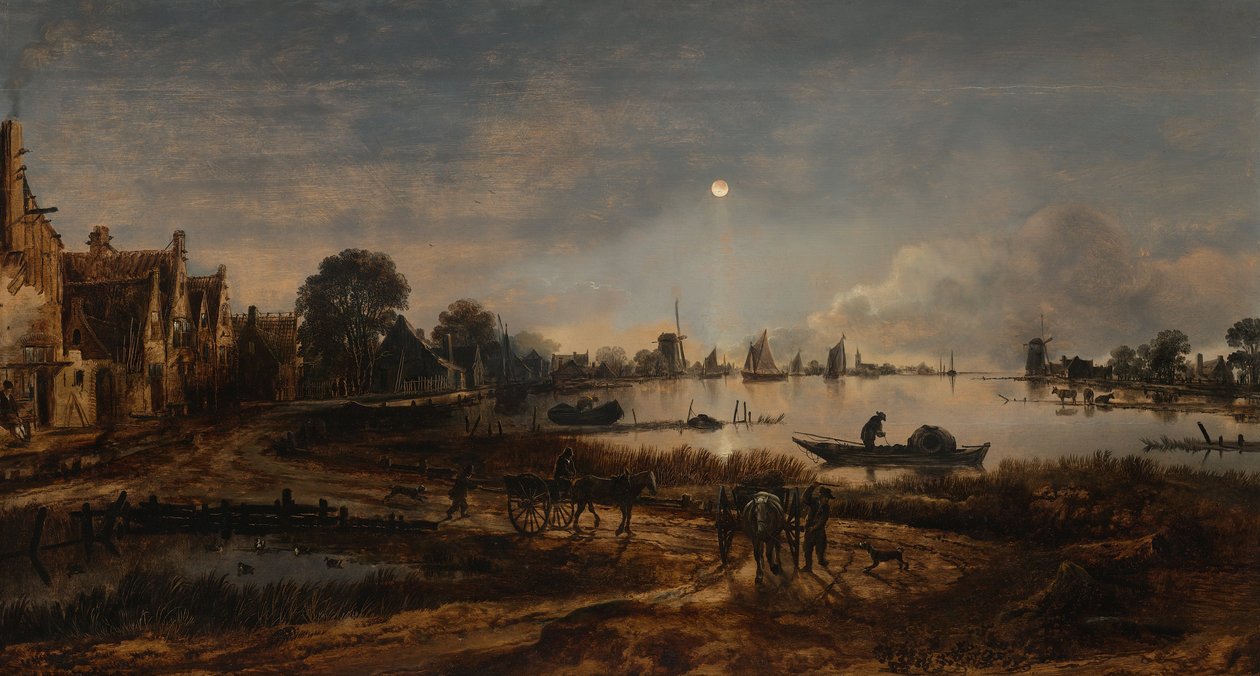 Folyóra néző kilátás holdfényben alkotó: Aert van der Neer