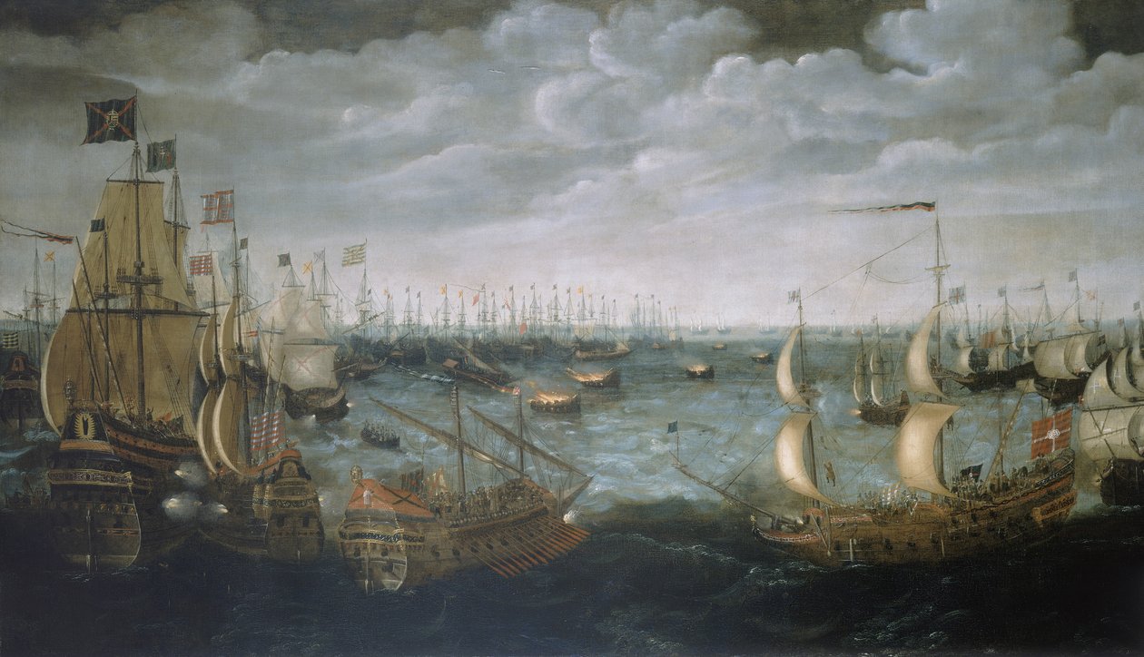 Tűzhajók indítása a spanyol armada ellen, 1588. augusztus 7., 1590 körül (olaj, vászon) alkotó: Aert Anthonisz