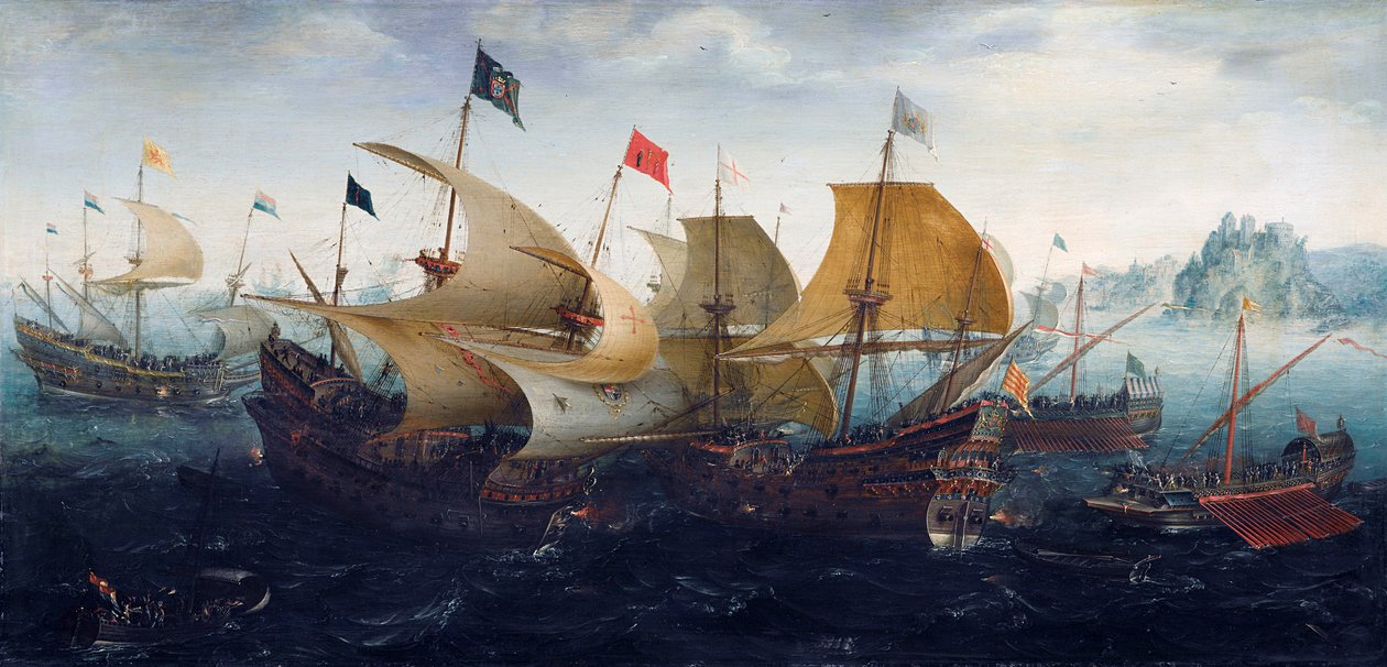 A cádizi csata (holland és angol hajók támadják a spanyol armadát) alkotó: Aert Anthoniszoon