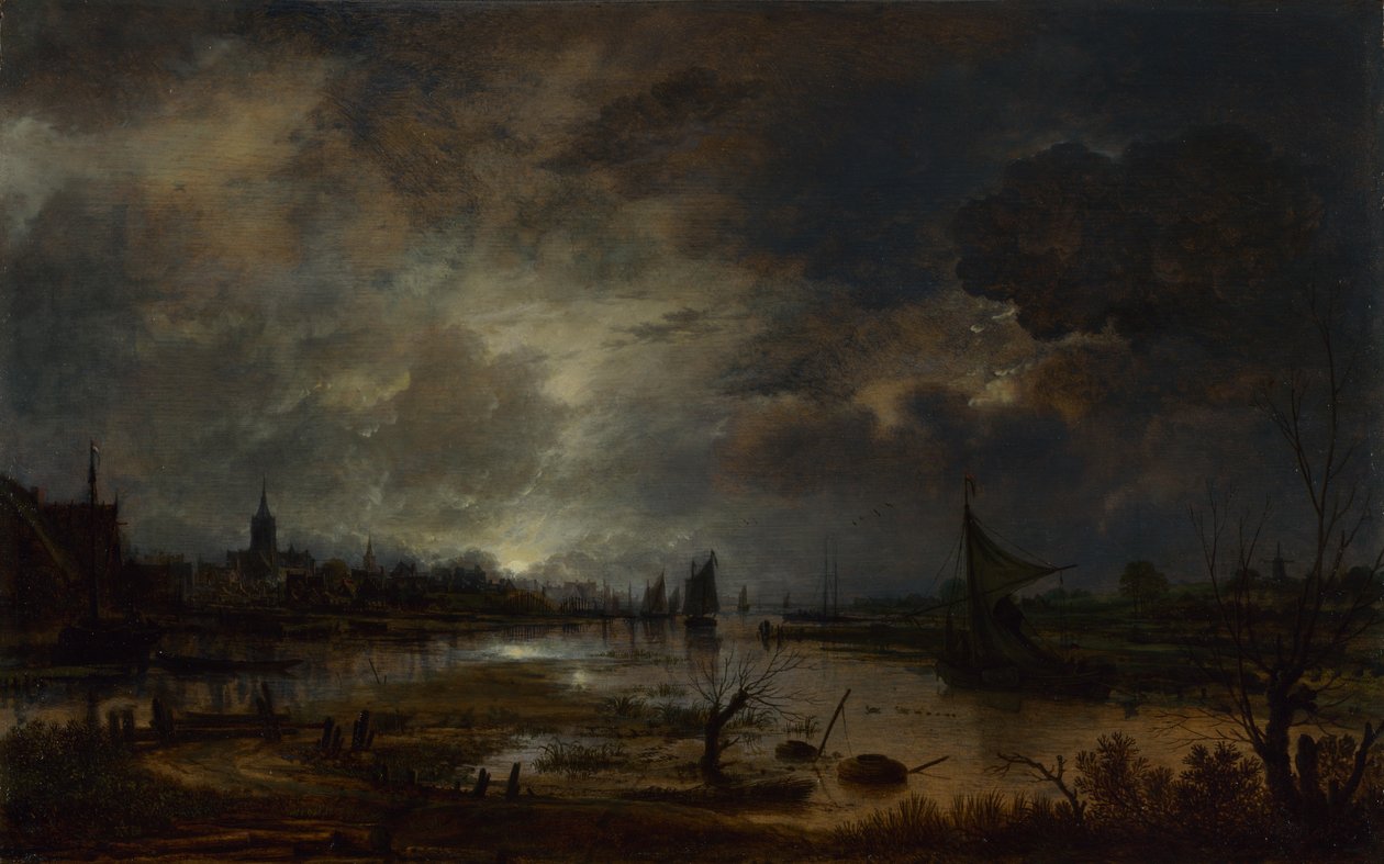 Folyó a város közelében, Holdfénynél, kb. 1645 alkotó: Aert van der Neer
