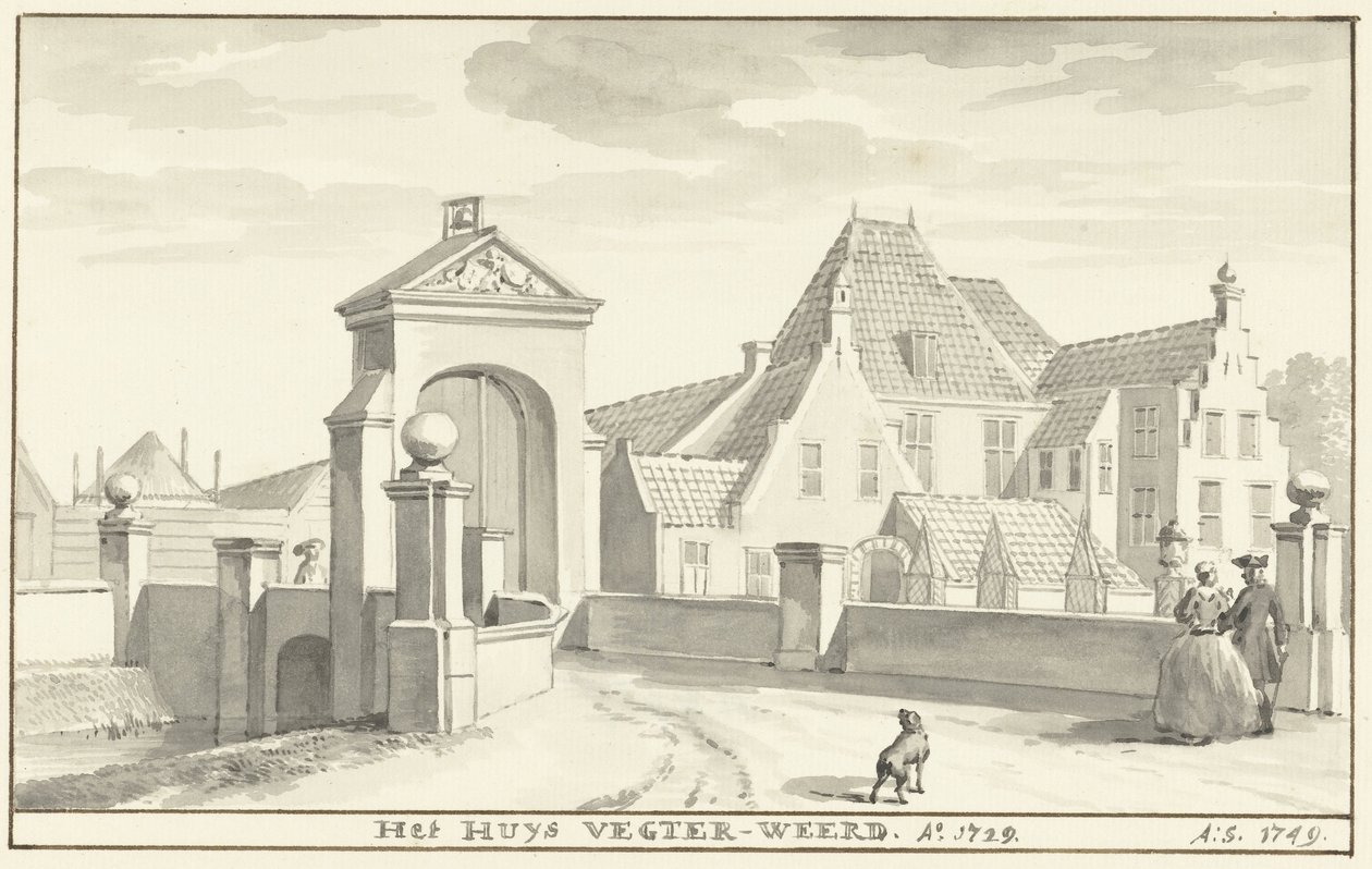 A havezathe Vechterweerd Zwolle mellett 1729-ben Het HUYS VEGTER-WEERD Ao 1729 (cím a tárgyon) alkotó: Aert Schouman
