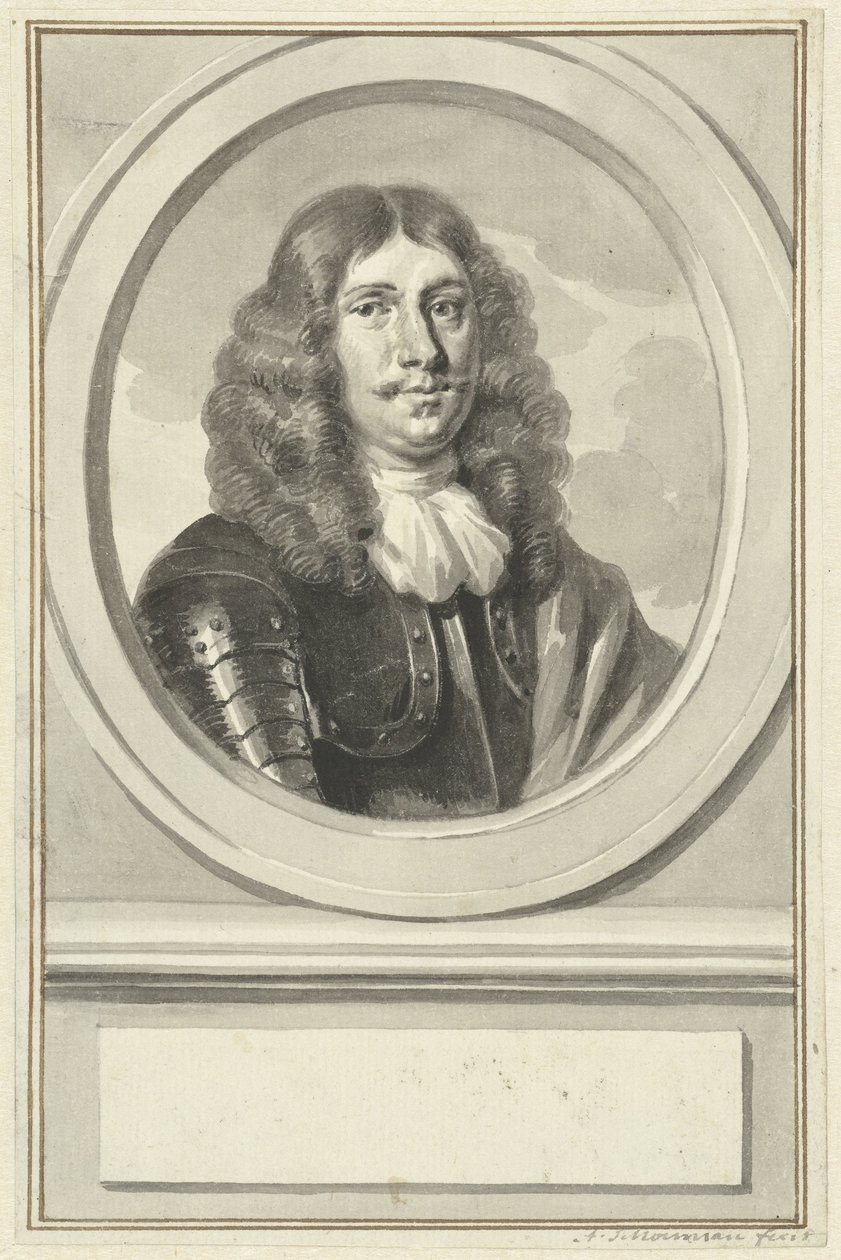 Cornelis Evertsen portréja páncélban, oválisan, jobbra alkotó: Aert Schouman