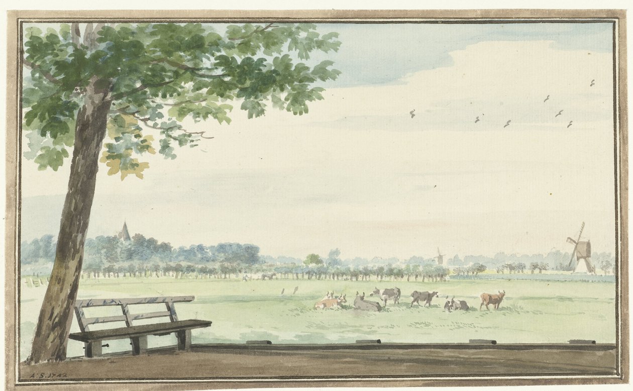 A Hamlet, De Lindt, a Zwijndrechtse Waardban, Meerdervoort közelében alkotó: Aert Schouman