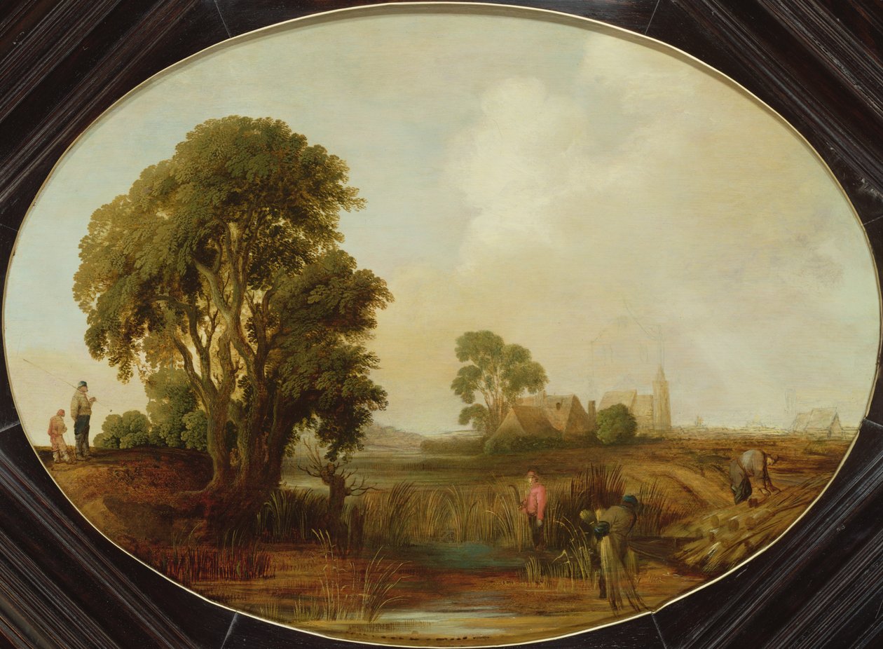 Egy táj nádvágókkal, 17. század alkotó: Aert van der Neer