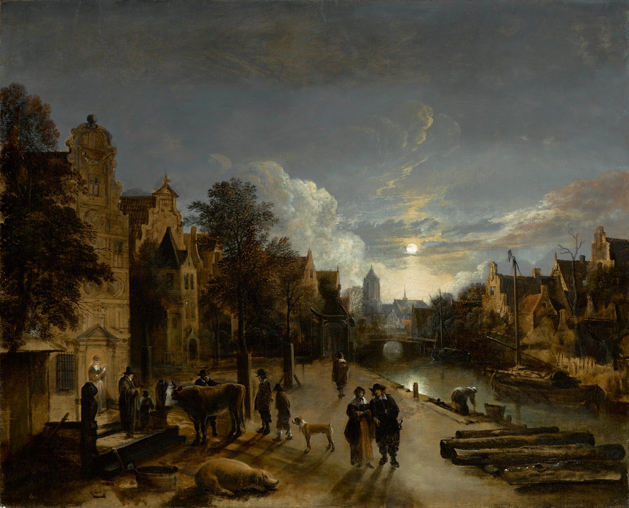 Csatornajelenet holdfényben, 1660 körül (olaj, vászon) alkotó: Aert van der Neer