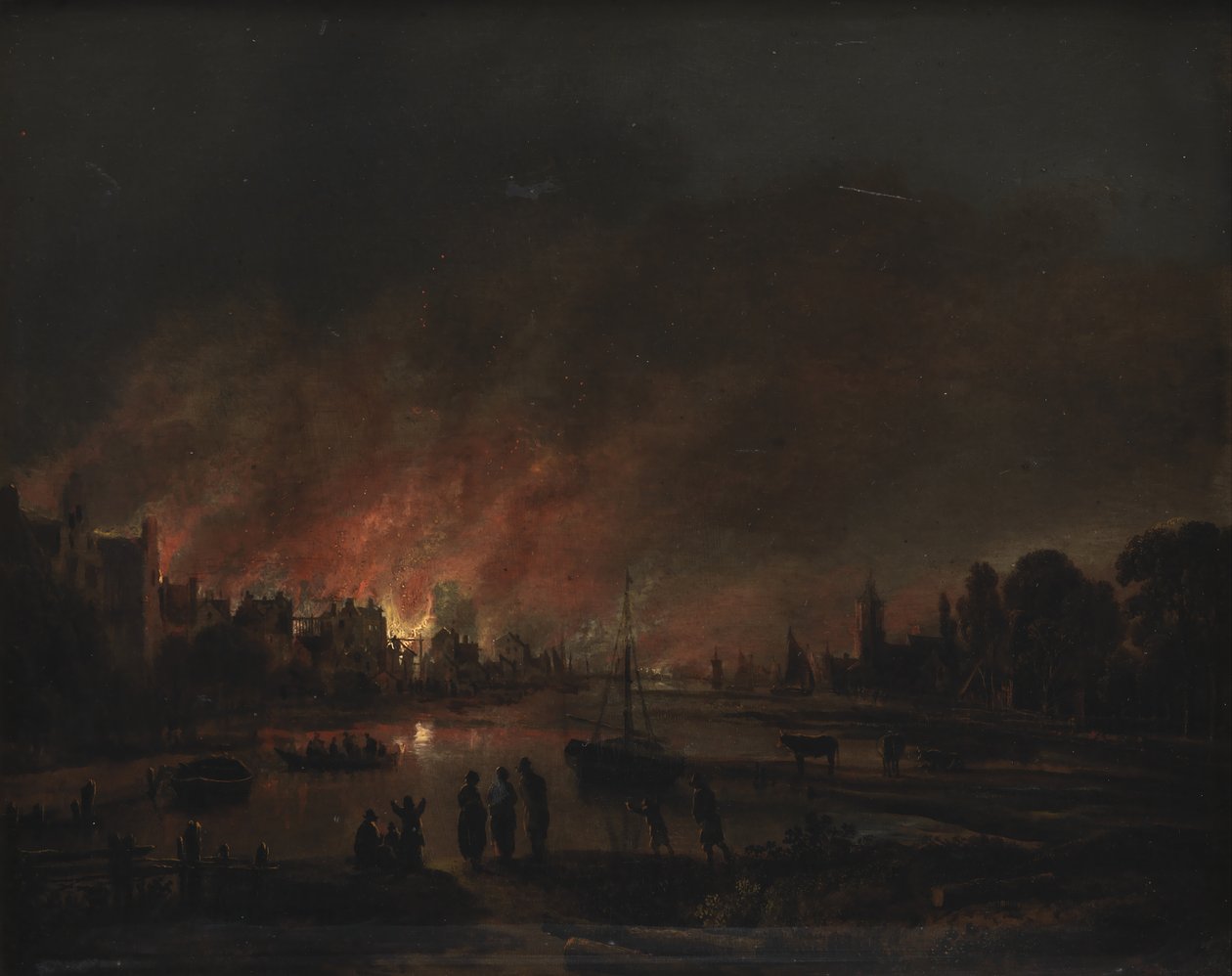 Tűz egy faluban éjjel alkotó: Aert van der Neer
