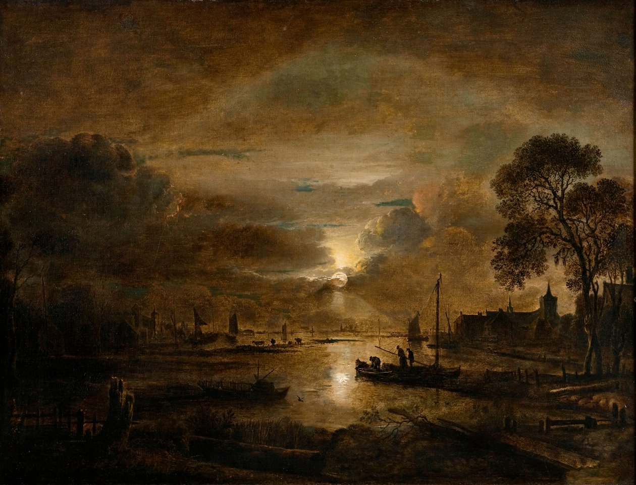 Holdfény egy holland folyónál, 1650 körül (olaj, vászon) alkotó: Aert van der Neer