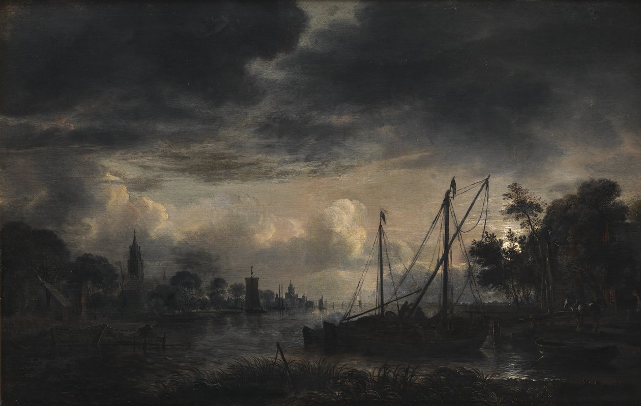 Folyói táj Holdfényben alkotó: Aert van der Neer