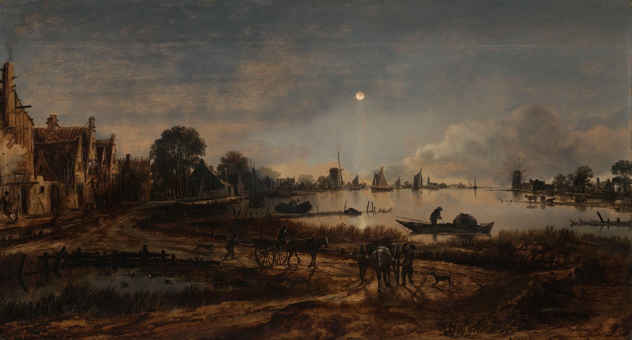River View a Holdfény által Táj a holdfényben alkotó: Aert van der Neer