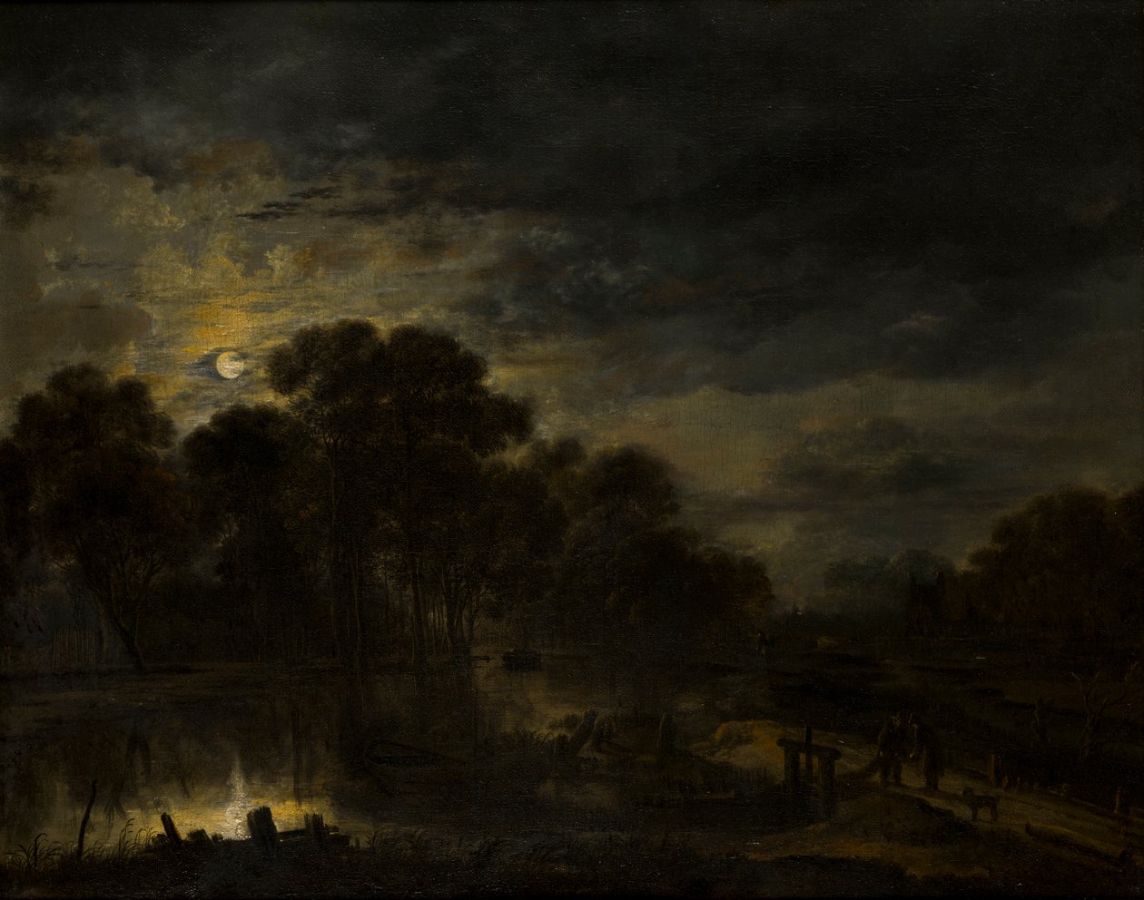 Folyói táj a Holdfény által, 1623-77 körül (olaj, vászon) alkotó: Aert van der Neer