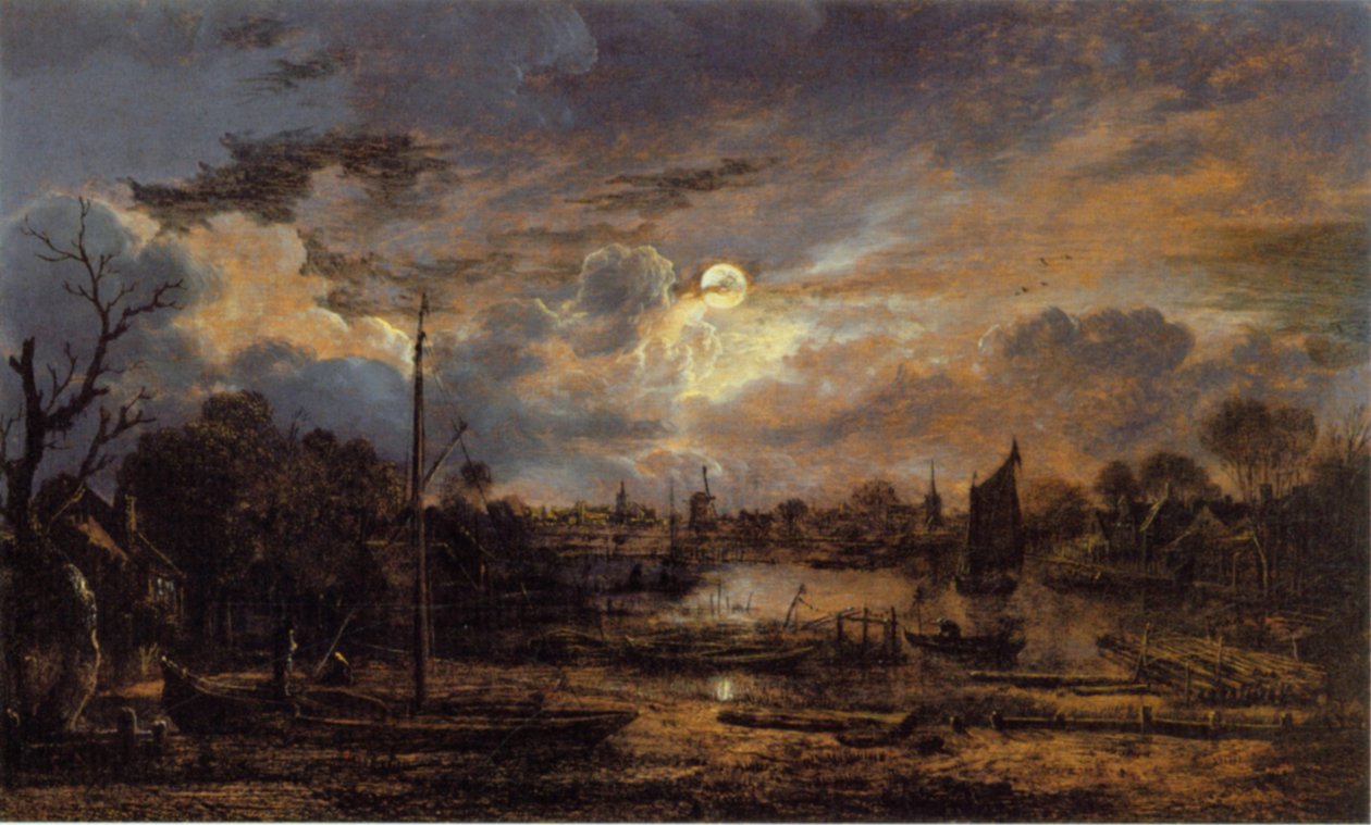 Folyami táj Holdfény alkotó: Aert van der Neer