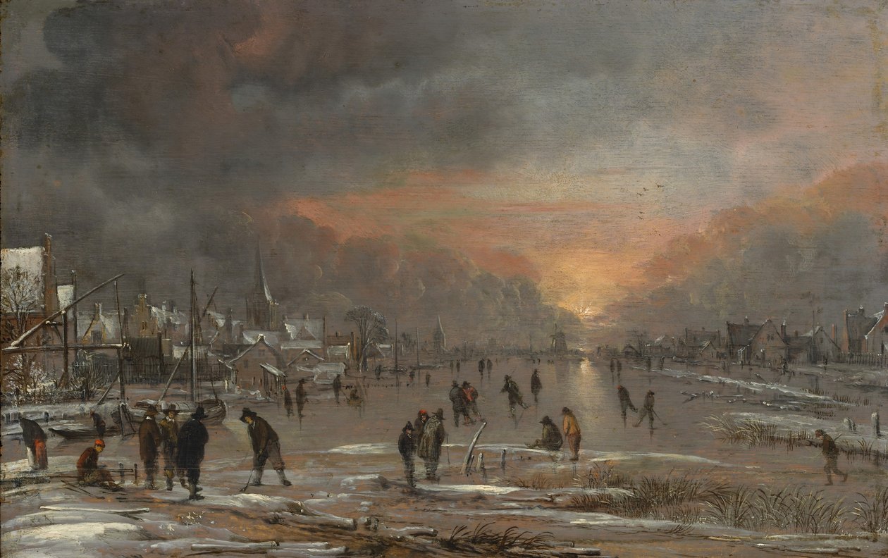 Sport a befagyott folyón, valószínűleg kb. 1660. alkotó: Aert van der Neer