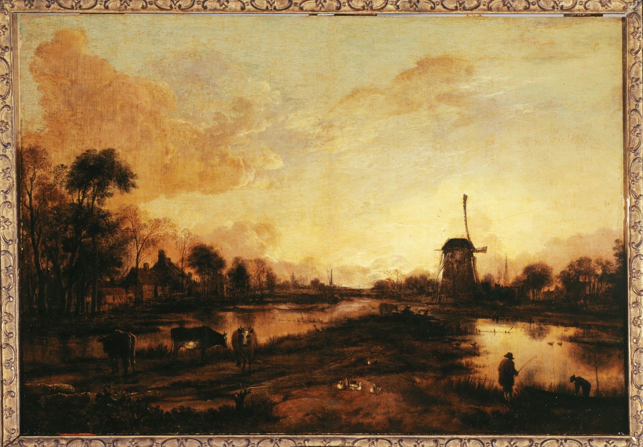 Naplemente az Ysselen, 1645 körül (olaj) alkotó: Aert van der Neer