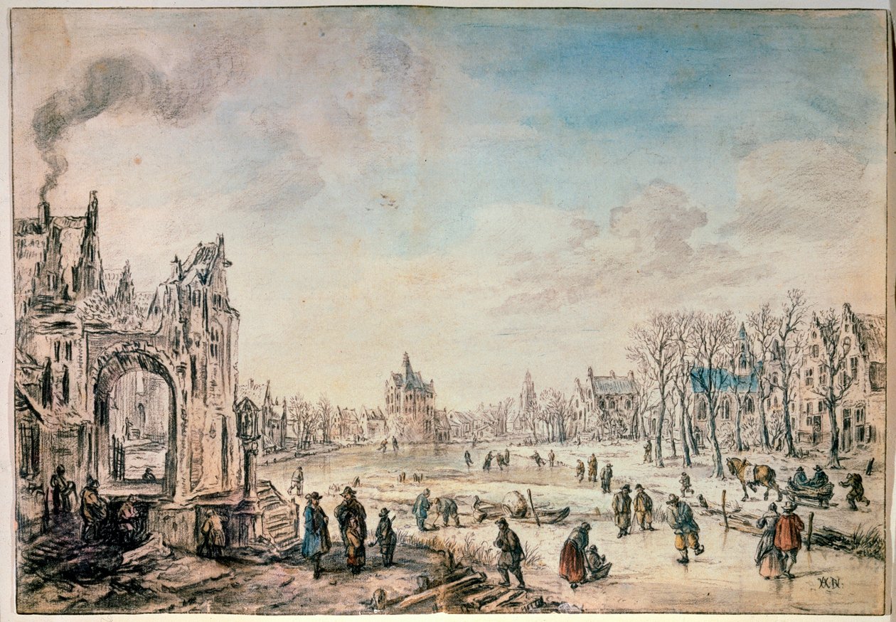 Téli táj korcsolyázókkal, 17. századi holland festmény alkotó: Aert van der Neer