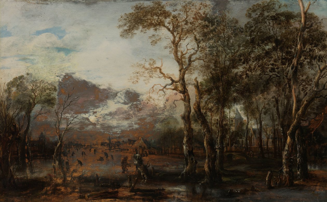 Erdős táj vadász/téli tájjal alkotó: Aert van der Neer