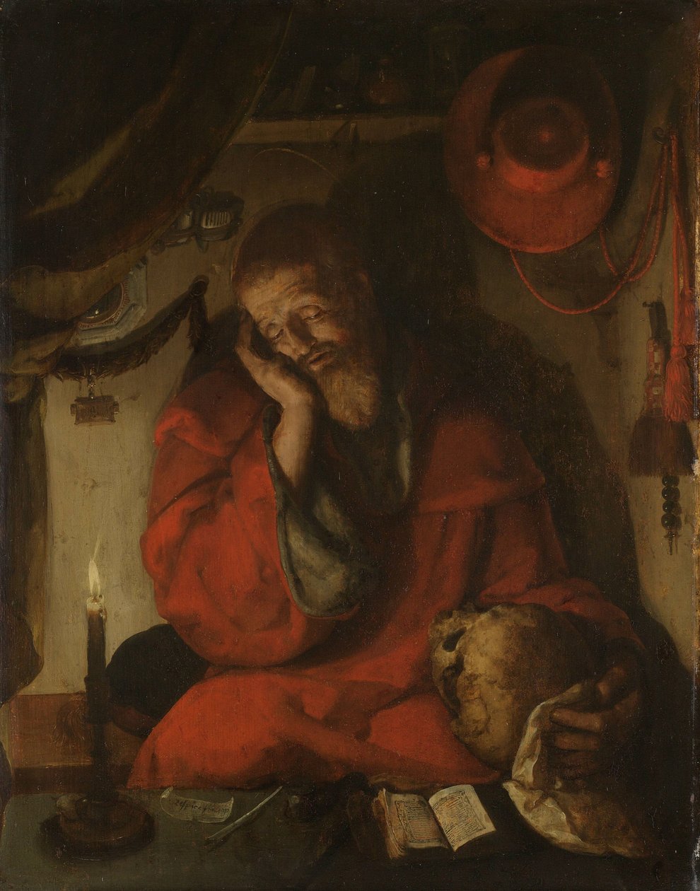 Szent Jeromos gyertyafényes tanulmányában alkotó: Aertgen Claesz van Leyden (attributed to)