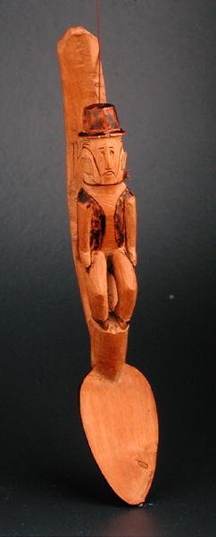 Egy kanál nyelén ülő európai férfi figurája, Délkelet-Afrika, 19. század vége (fa) alkotó: African