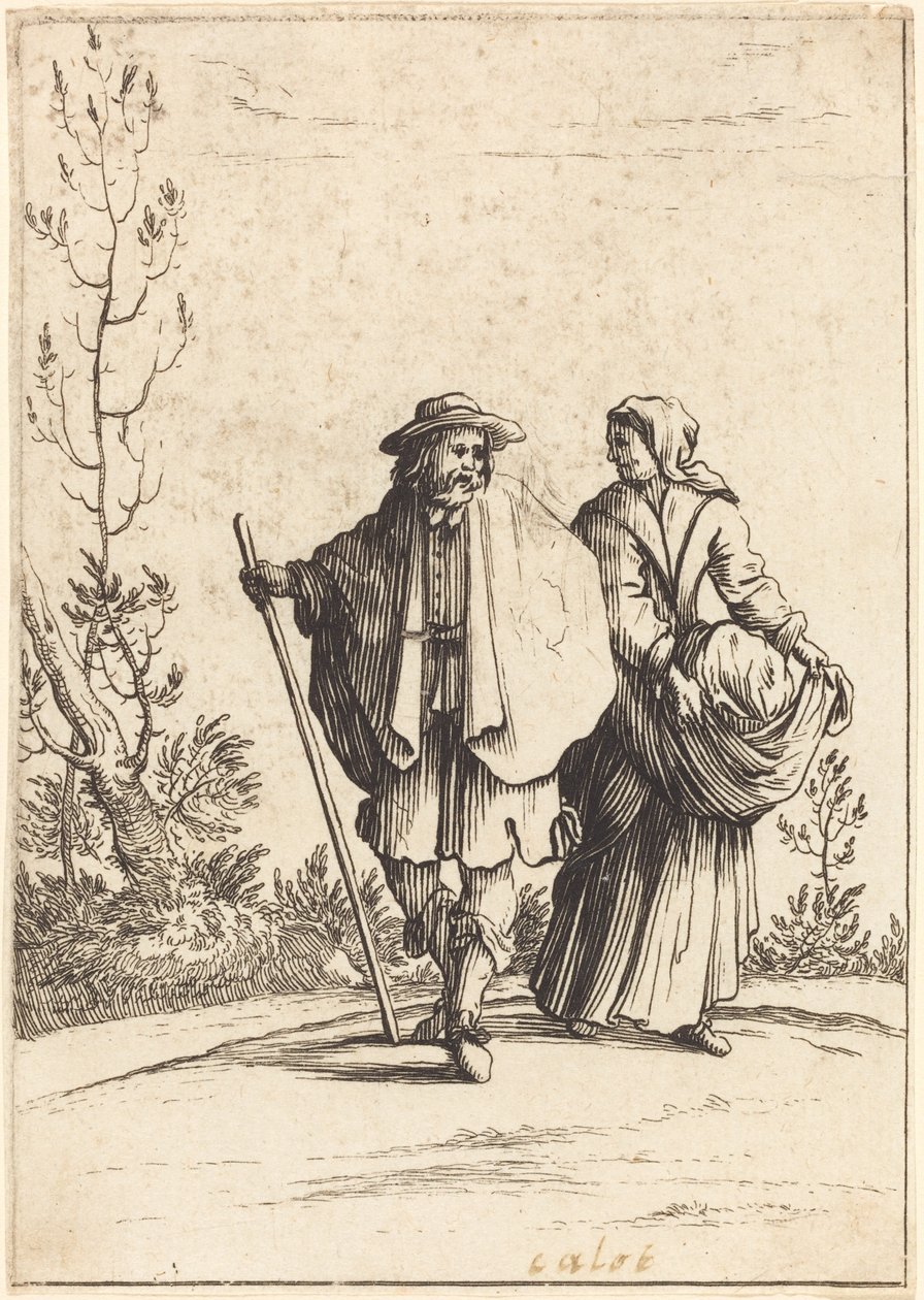 Koldus pár, a háttérben a táj alkotó: After Jacques Callot
