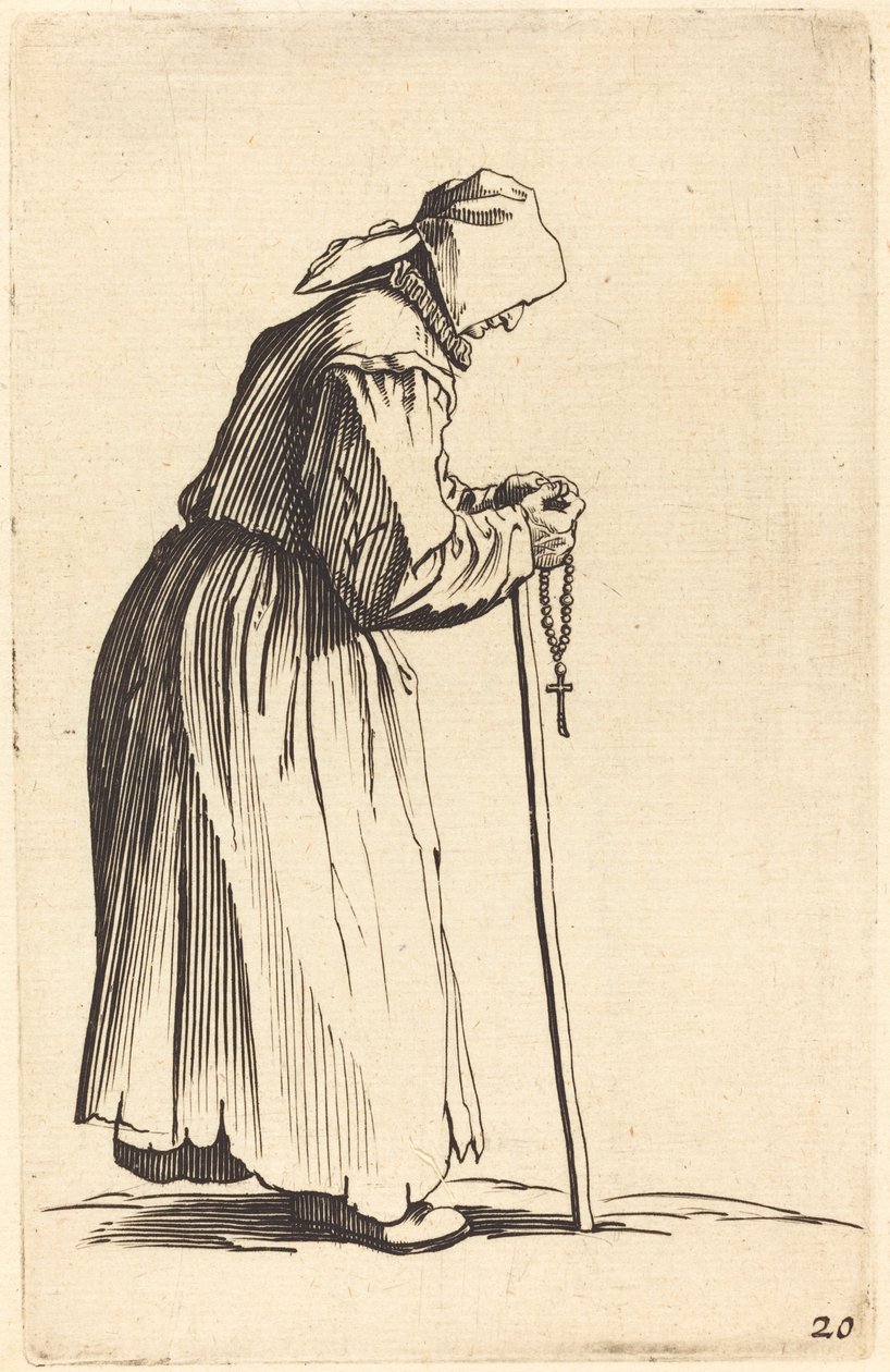 Koldusasszony rózsafüzérrel alkotó: After Jacques Callot
