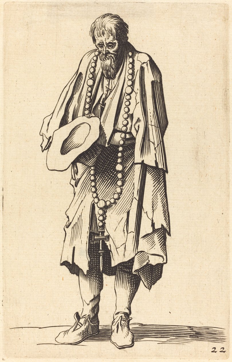 Koldus rózsafüzérrel alkotó: After Jacques Callot