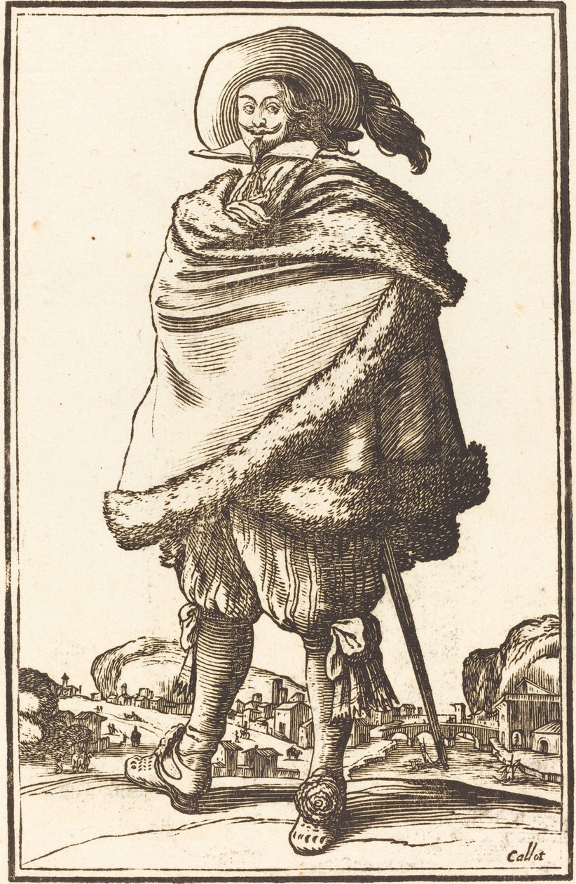 Szőrmével szegett palástba burkolt nemes férfi alkotó: After Jacques Callot