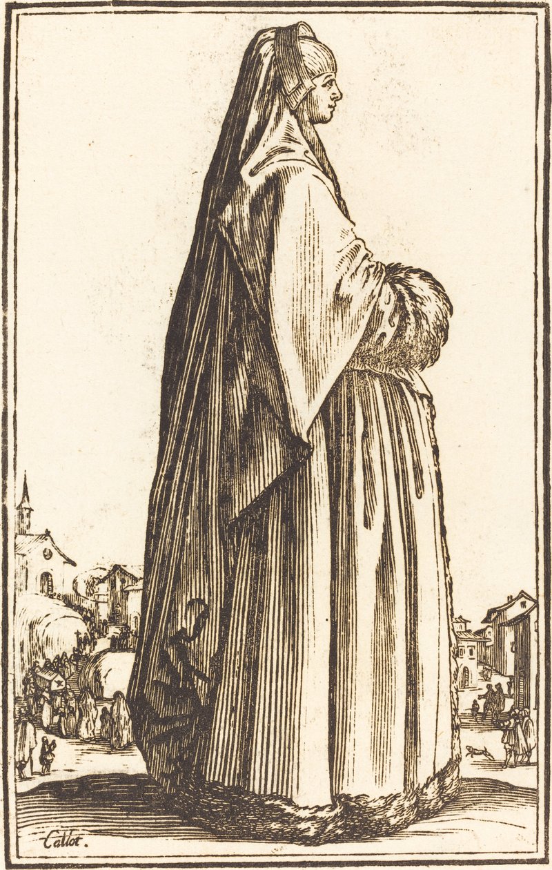 Nemes nő fátylat és szőrmével szegett ruhát visel alkotó: After Jacques Callot