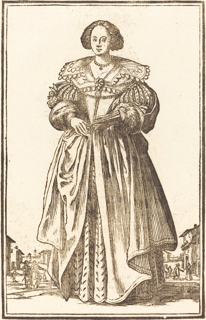 Nemes nő legyezővel alkotó: After Jacques Callot