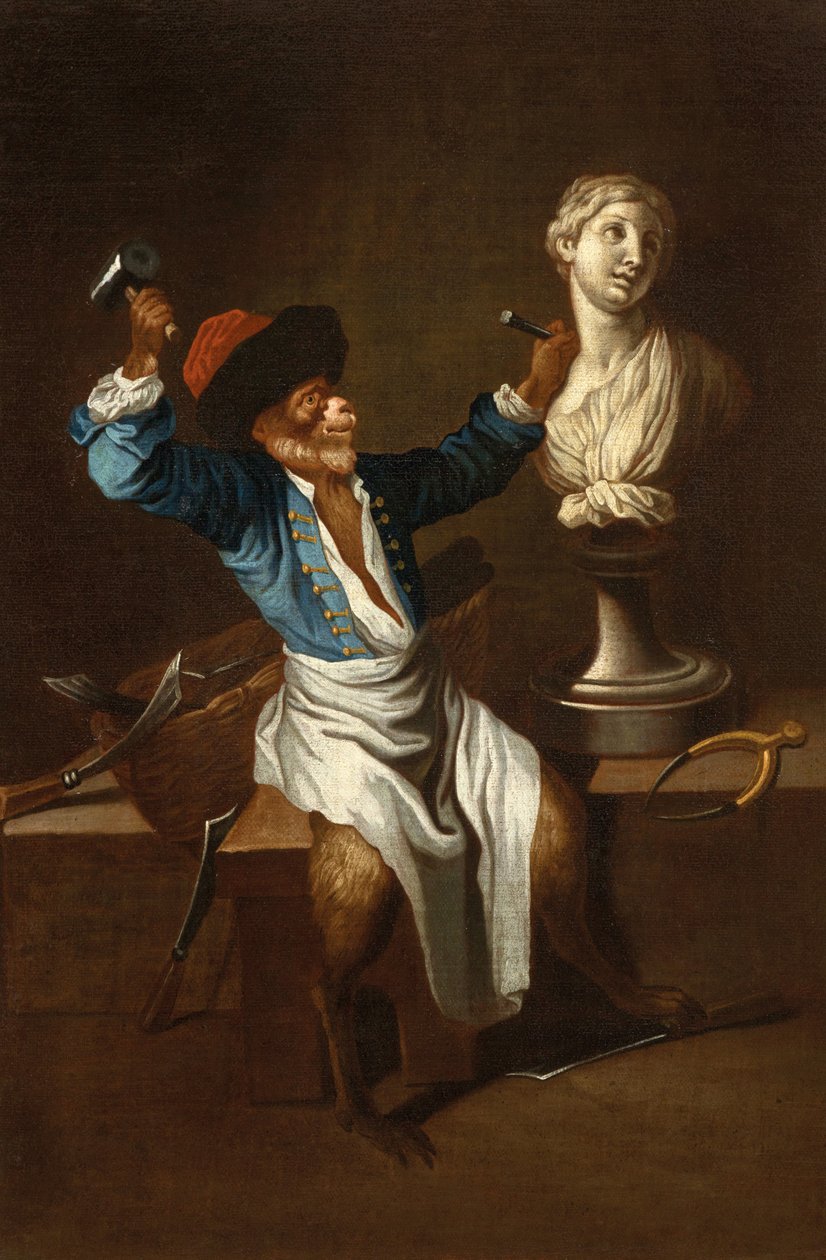 Egy majom mint szobrász F 18Jh alkotó: after Jean Antoine Watteau