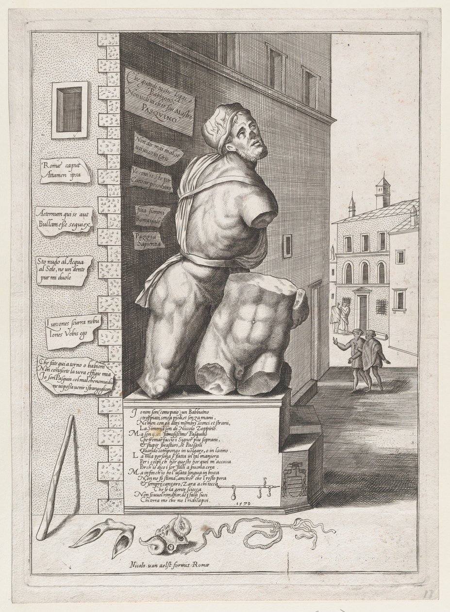 Pasquin szobra Ursino bíboros házában, 1582 után jelent meg, 1582 után. alkotó: After Nicolas Beatrizet.