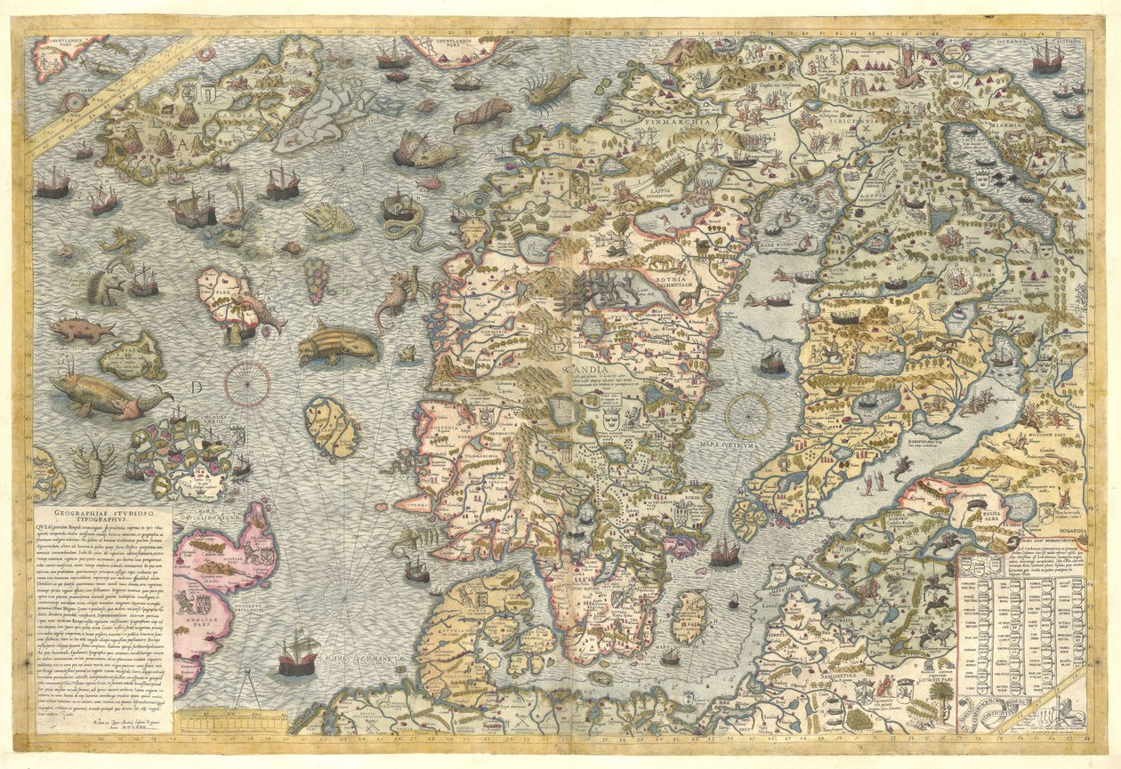 Carta marina hű reprodukciója (Olaus Magnus 1539-ben kiadott Skandinávia-térképe) alkotó: After Olaus Magnus