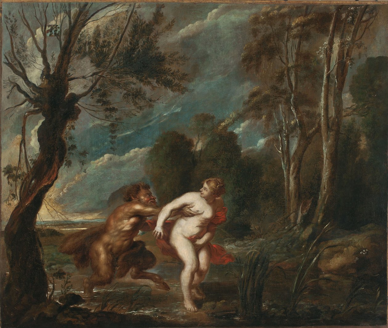 Tájkép nimfával és szatírral alkotó: after Peter Paul Rubens