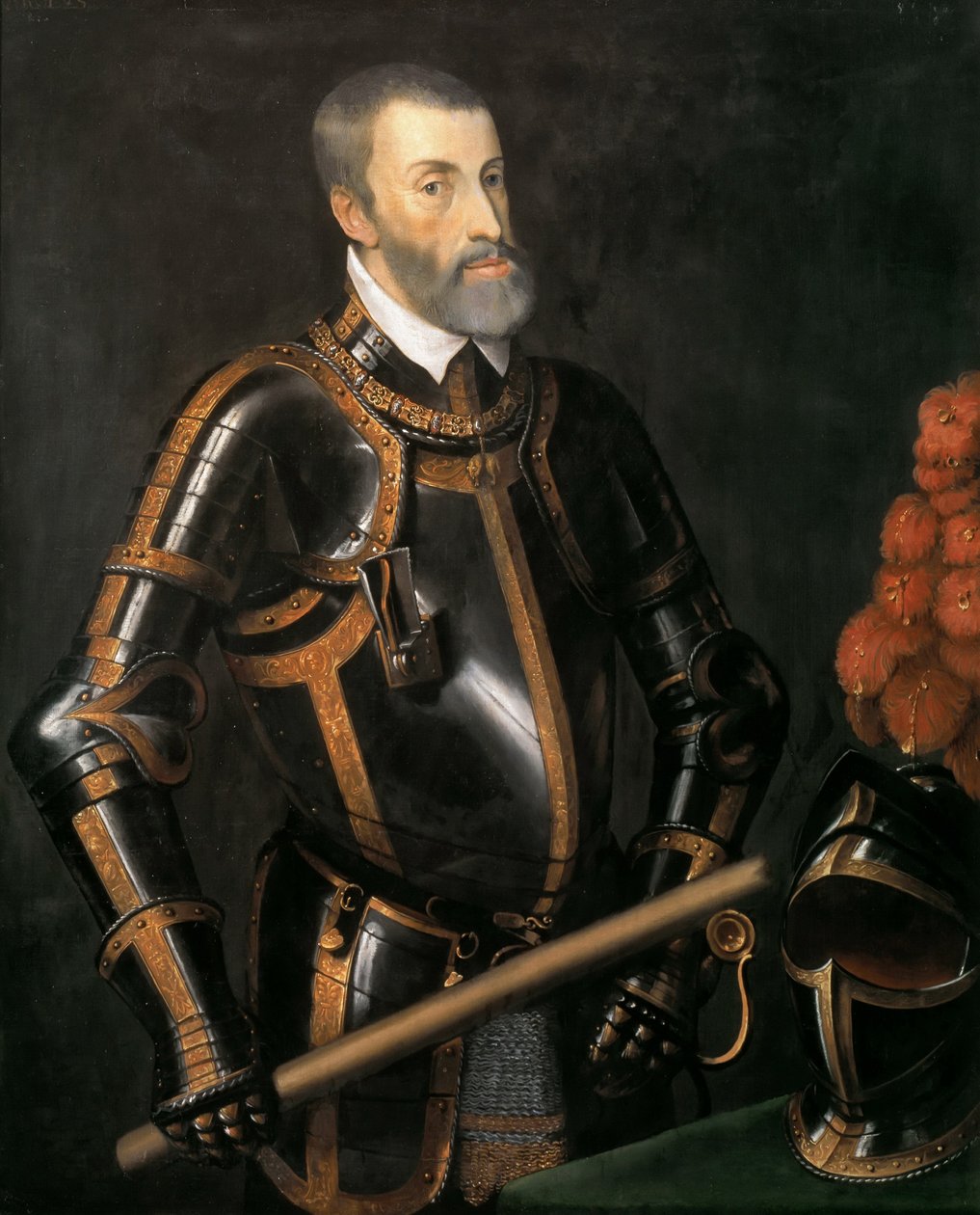 Német: V. Károly császár (1500-1558) páncélban, V. Károly császár félalakos portréja páncélban alkotó: after Titian