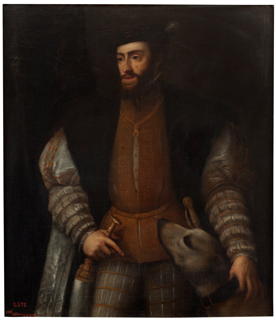 Spanyolul:  Carlos V. Károly császár egy kutyával alkotó: after Titian