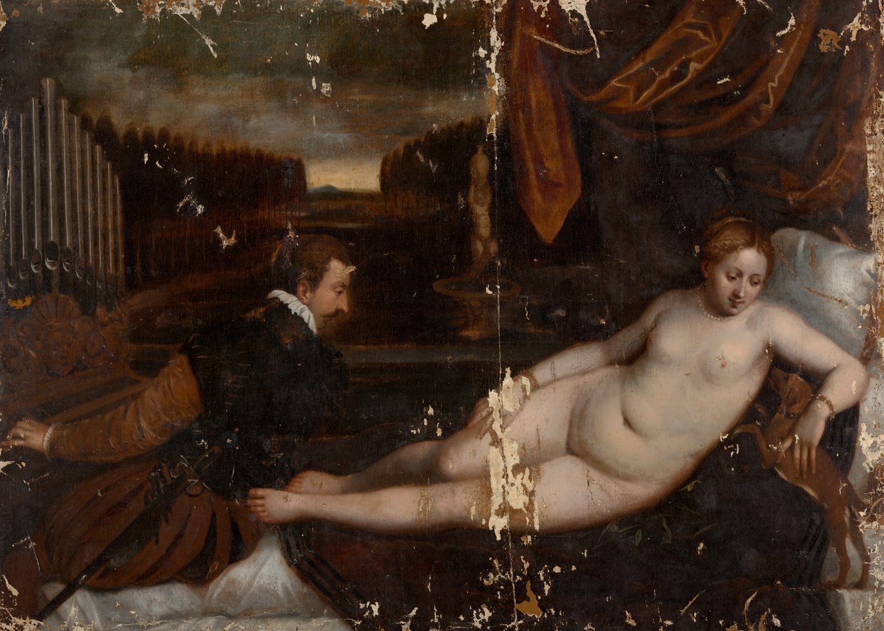 Vénusz egy orgonistával és egy kutyával alkotó: after Titian
