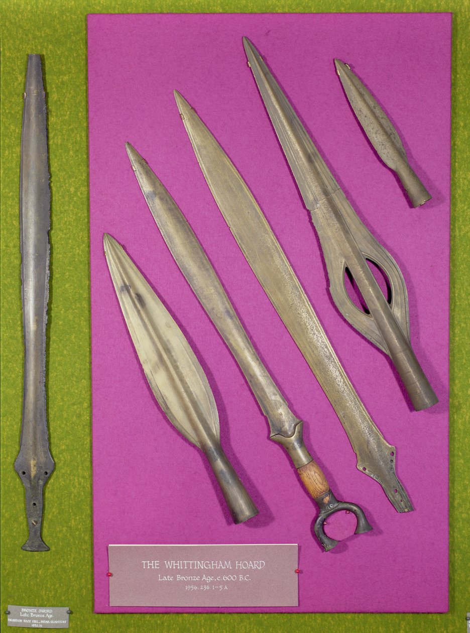 Kardok és lándzsahegyek a Whittingham-kincsből, késő bronzkorból, ie 600 körül (bronz) alkotó: Age Bronze