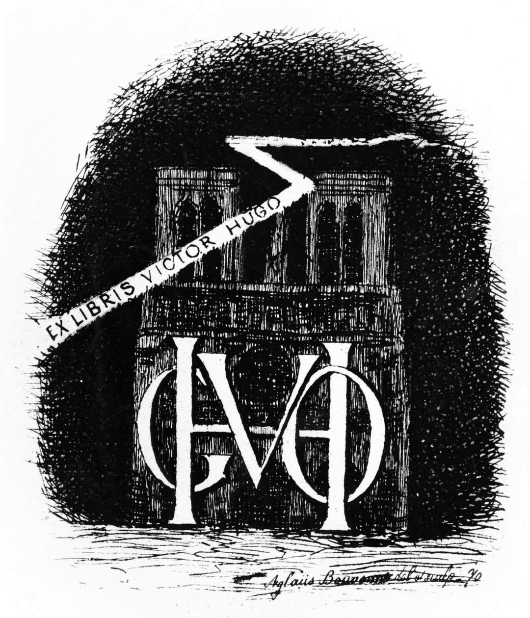 Ex-libris könyvtábla Victor Hugo számára, 1870 alkotó: Aglaüs Bouvenne