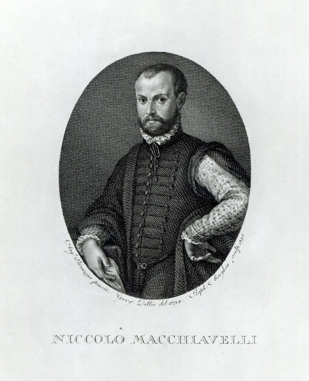 Niccolo Machiavelli (1469-1527) portréja, Rafaello Morgan (1758-1833) metszete 1795-ben alkotó: Agnolo Bronzino
