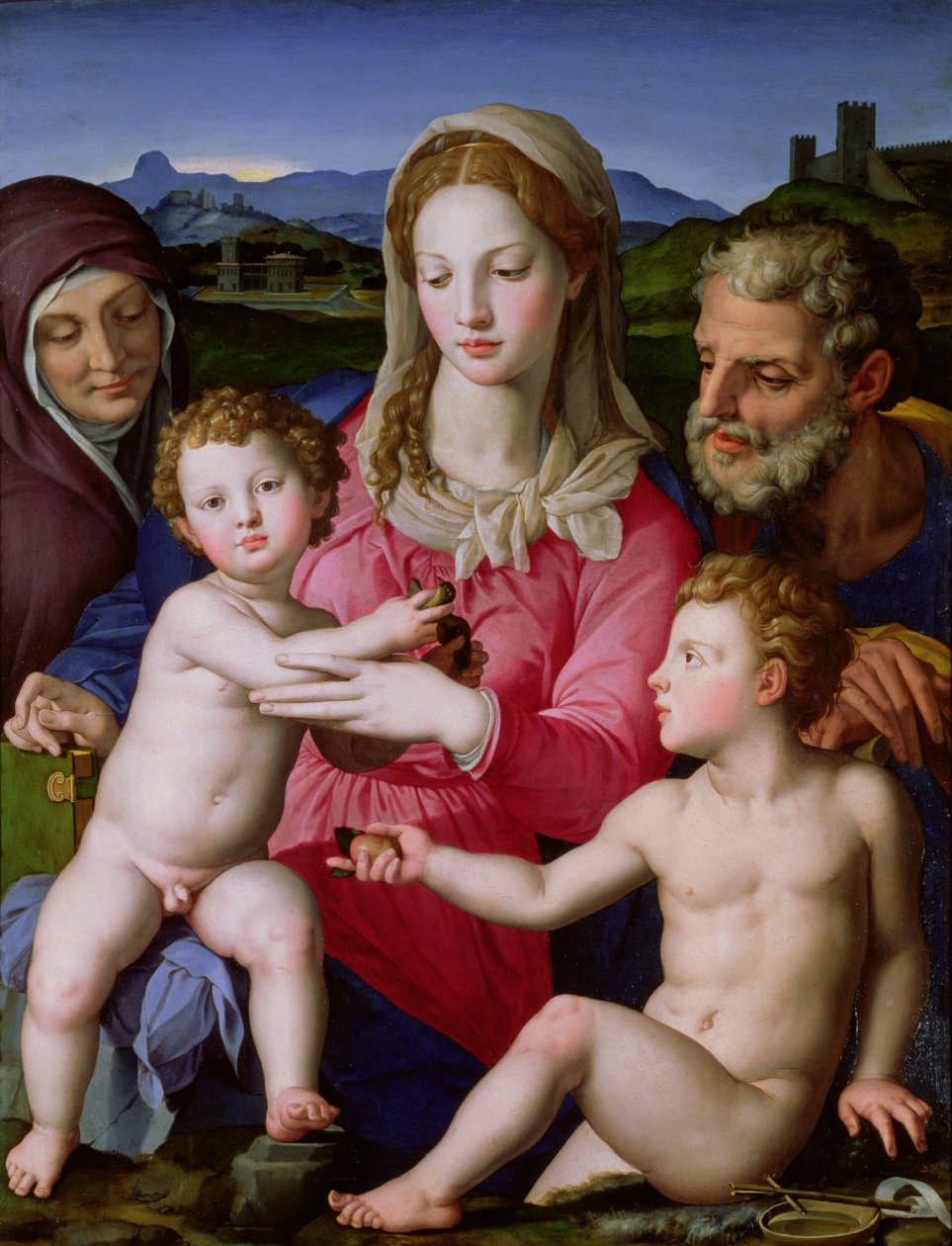 Szent család Szent Annával és a csecsemő Keresztelő Szent Jánossal, 1550 körül. alkotó: Agnolo Bronzino