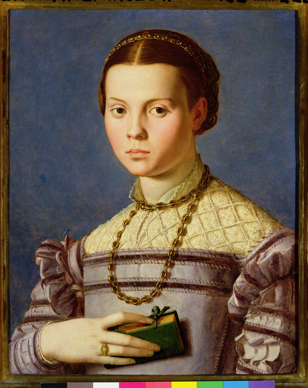 Egy könyvet tartó fiatal lány portréja 1545 körül (tempera a panelen) alkotó: Agnolo Bronzino