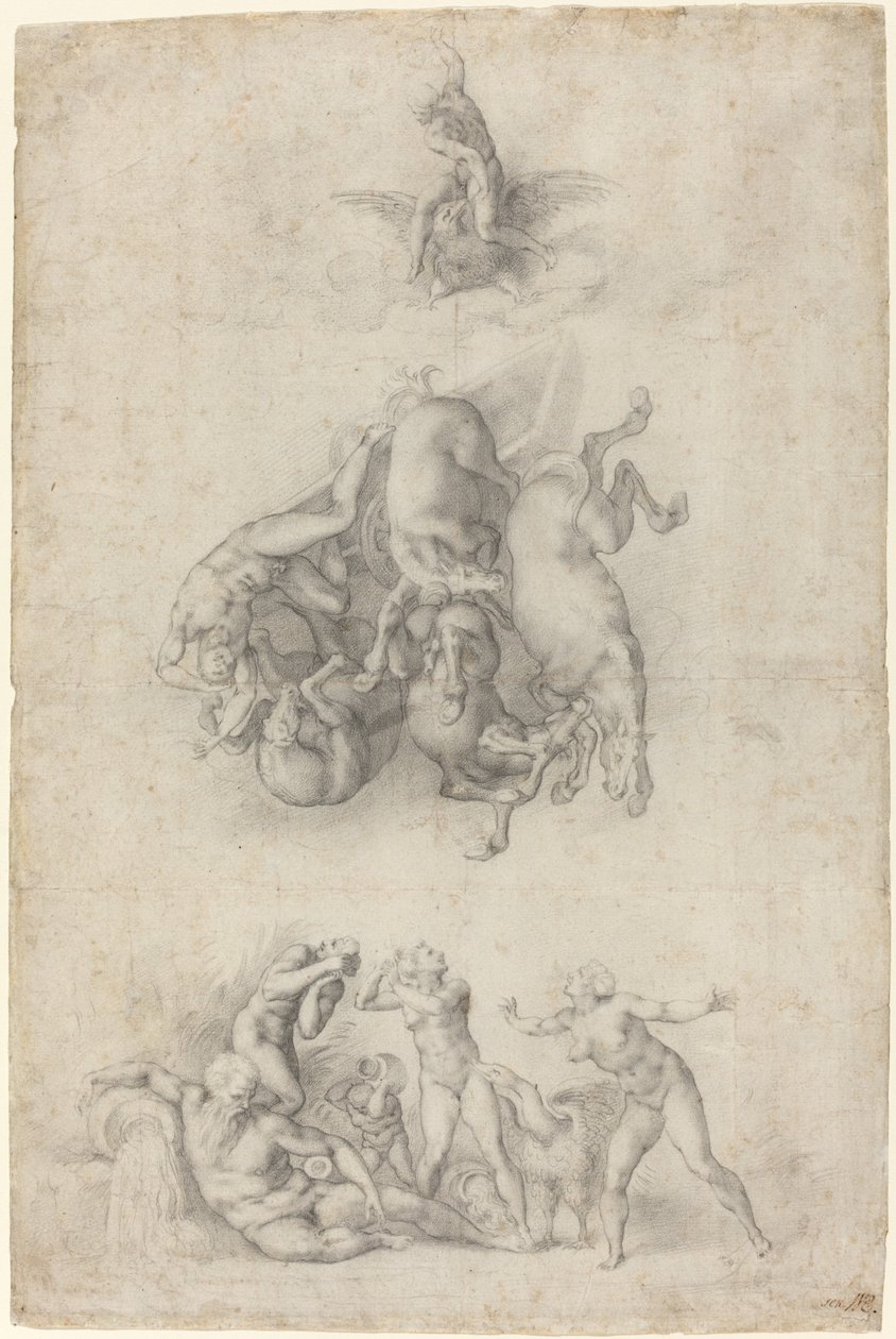 Phaethon bukása alkotó: Agnolo Bronzino or Giulio Clovio after Michelangelo