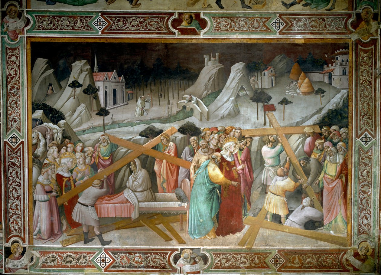 Az igazi kereszt legendája: "Szent Heléna (248-328), I. Konstantin római császár (272-337) anyja felfedezi a Szent Keresztet Palesztinában" Agnolo Gaddi (1350-1396 körül) freskója. 14. századi Santa Croce templom, Firenze. alkotó: Agnolo Gaddi